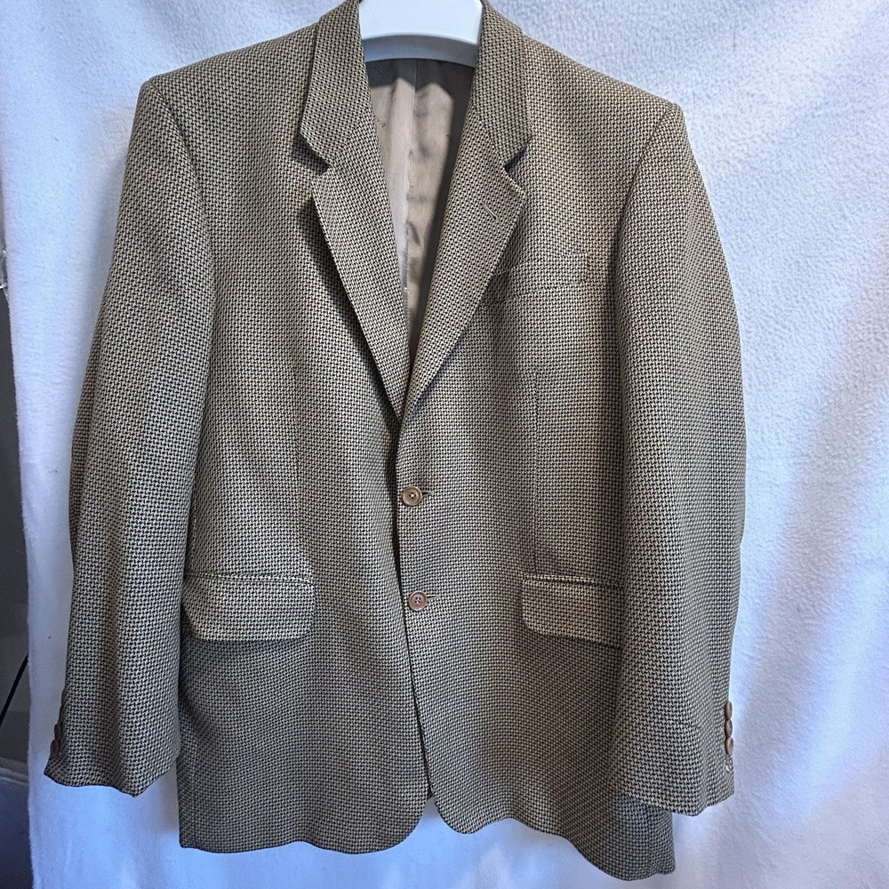 Luigi Bianchi Amici Italian Wool Silk Sport Coat Blazer Black Tan Check US 42R